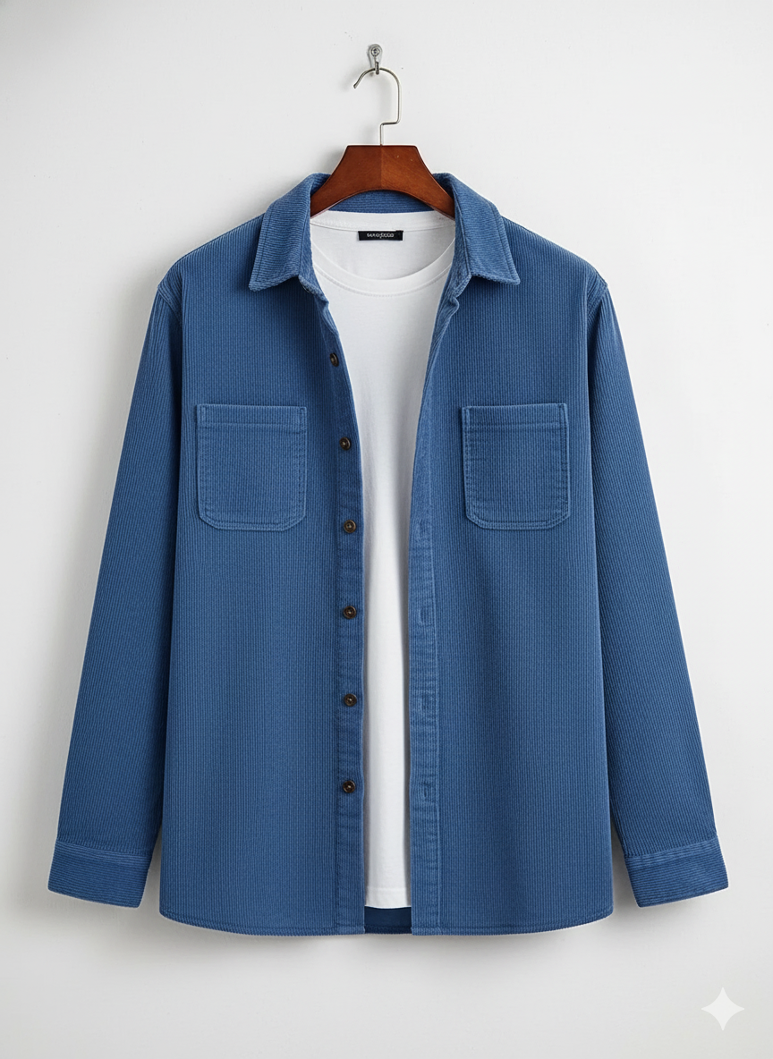 Corduroy Shirt For Men - Model Chester - Blue / S - jq - chester