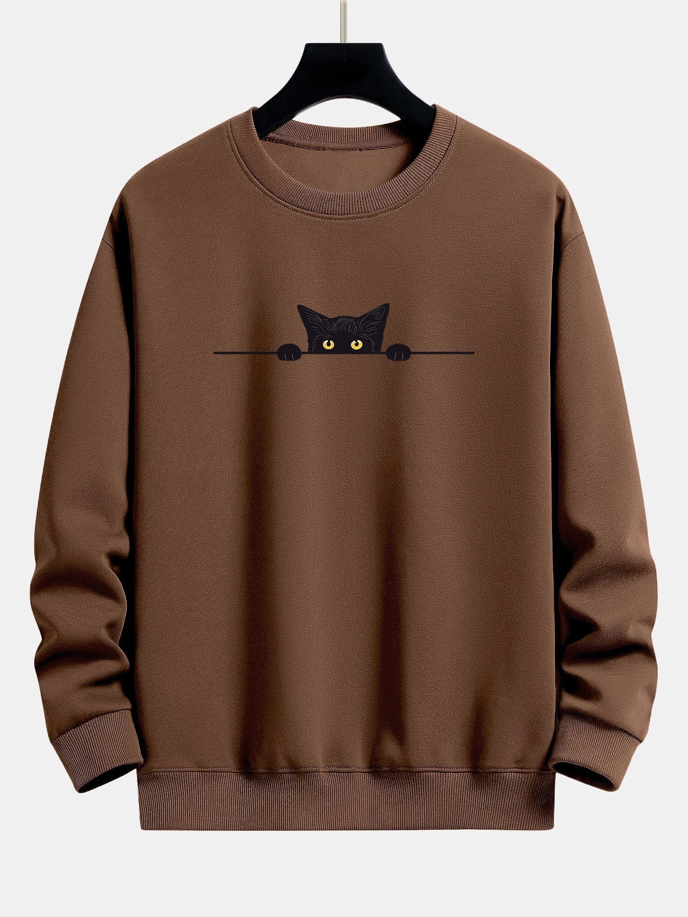 Black Cat Print Relax Fit Sweatshirt - coffee / XS - Sweatshirts