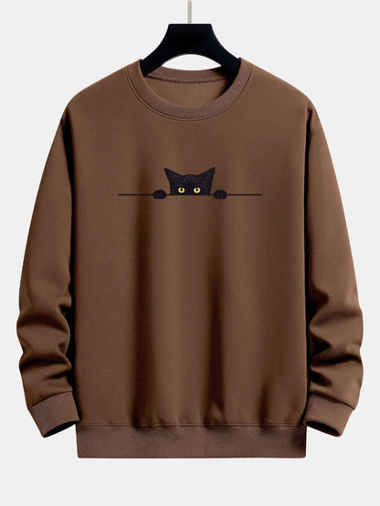 Black Cat Print Relax Fit Sweatshirt - coffee / XS - Sweatshirts