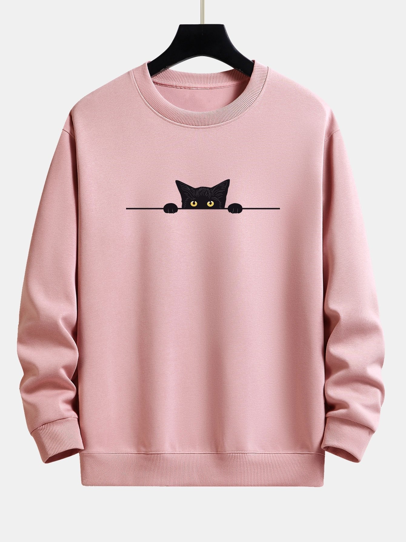 Black Cat Print Relax Fit Sweatshirt - lightpink / XS - Sweatshirts