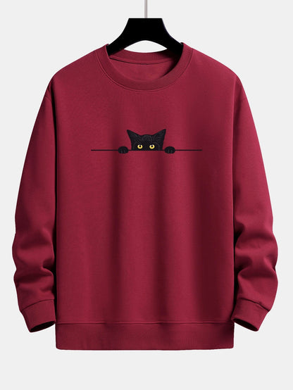 Black Cat Print Relax Fit Sweatshirt - maroon / XS - Sweatshirts