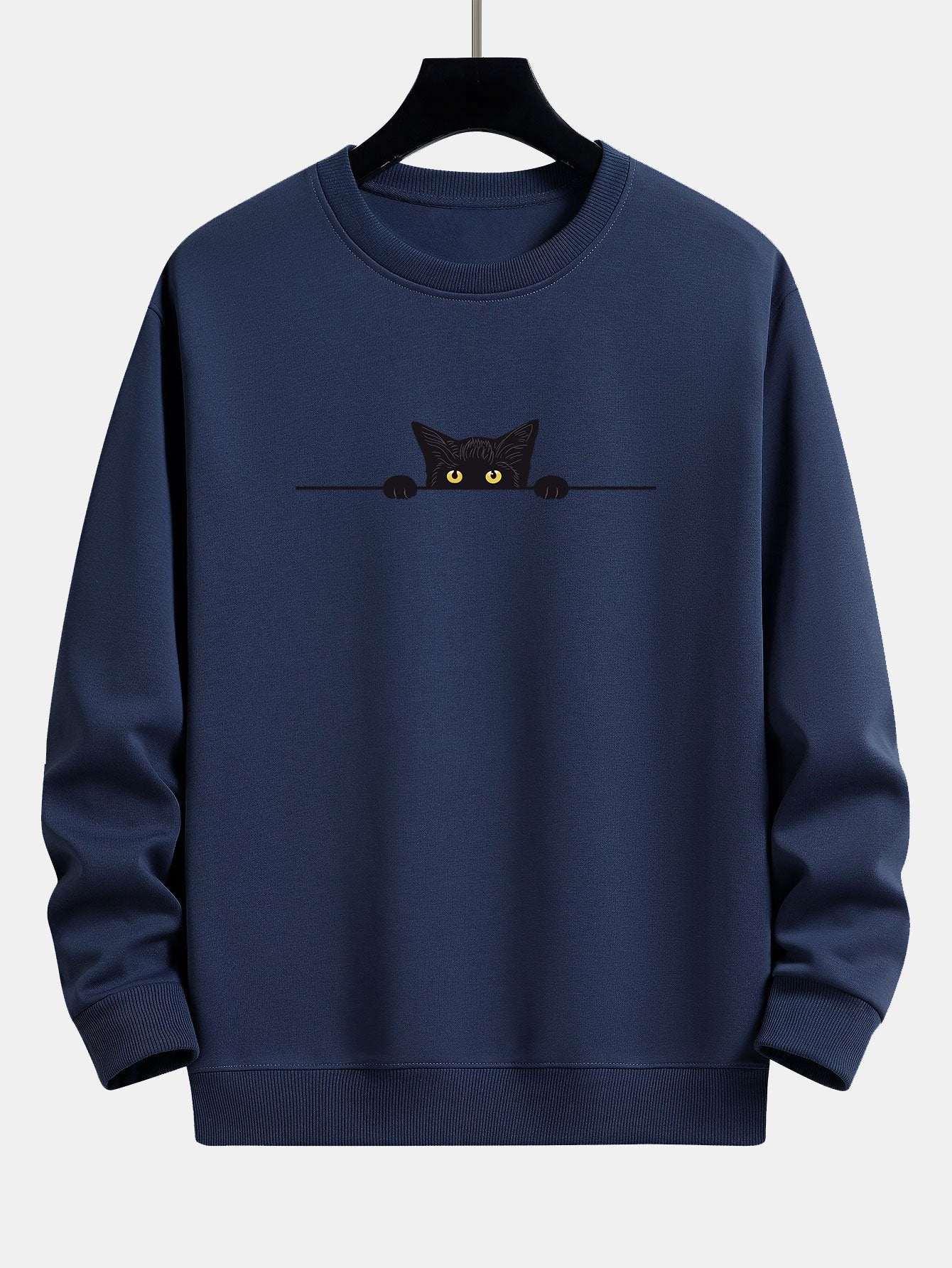 Black Cat Print Relax Fit Sweatshirt - navy / XS - Sweatshirts