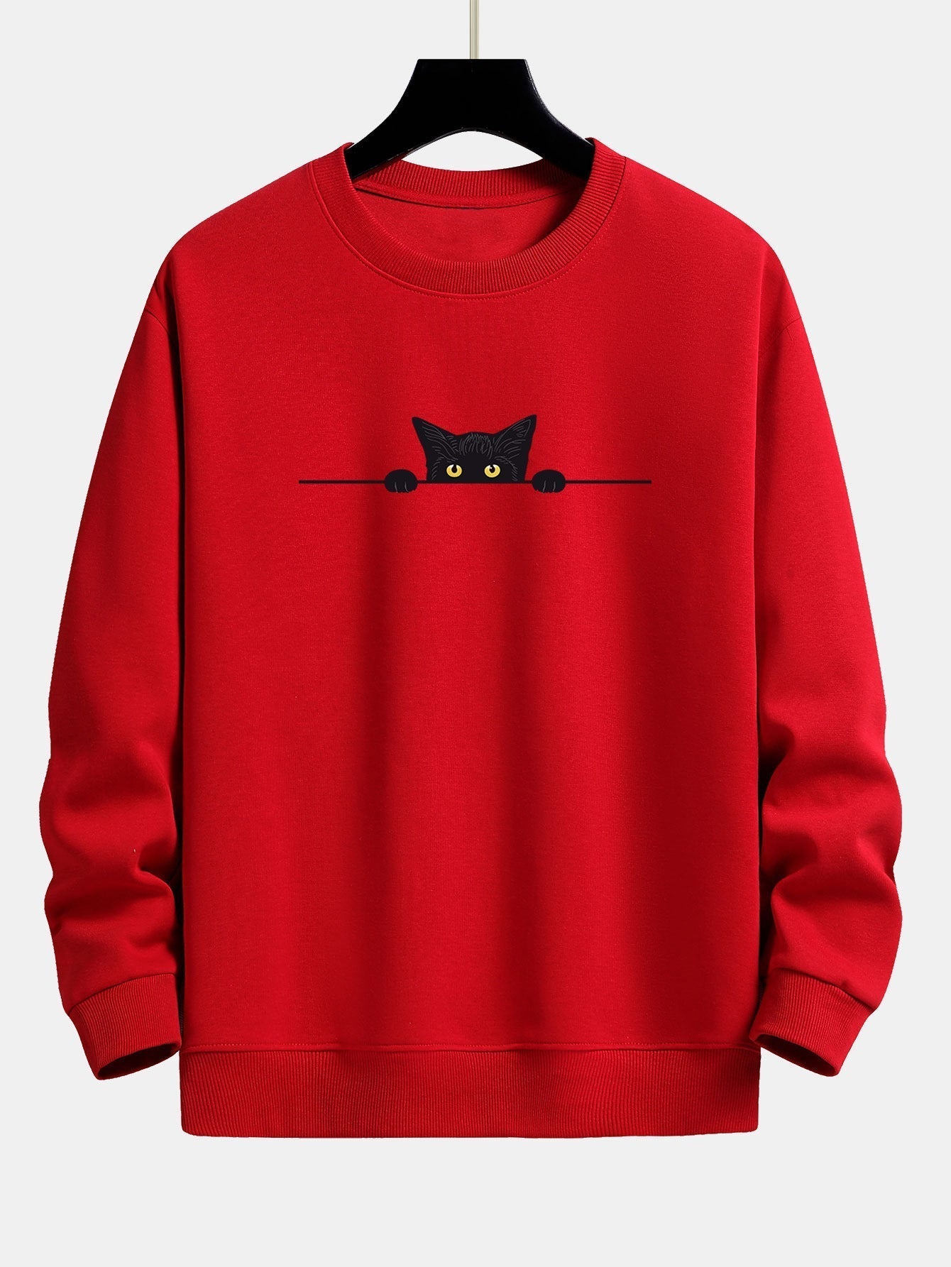 Black Cat Print Relax Fit Sweatshirt - red / XS - Sweatshirts