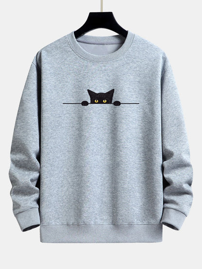 Black Cat Print Relax Fit Sweatshirt - silver / XS - Sweatshirts