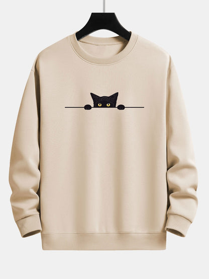 Black Cat Print Relax Fit Sweatshirt - tan / XS - Sweatshirts