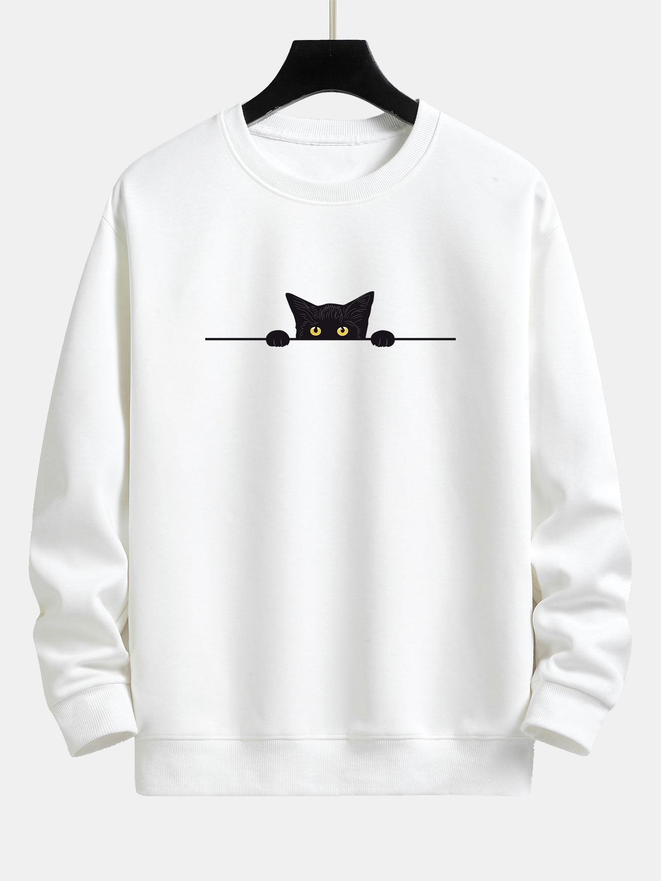 Black Cat Print Relax Fit Sweatshirt - white / XS - Sweatshirts