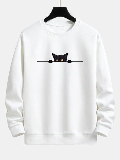 Black Cat Print Relax Fit Sweatshirt - white / XS - Sweatshirts