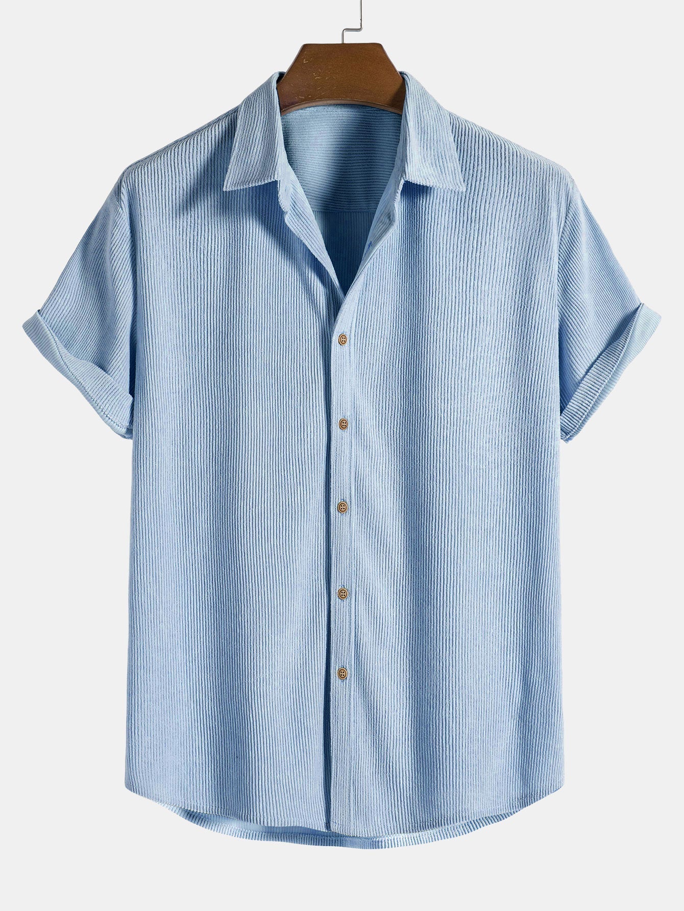Corduroy Button Up Short Sleeved Shirt - lightblue / S - Shirts