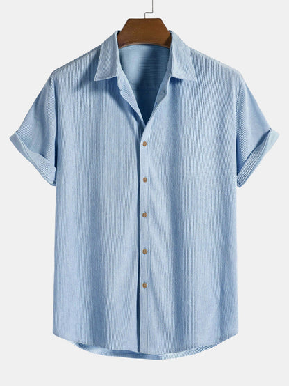 Corduroy Button Up Short Sleeved Shirt - lightblue / S - Shirts