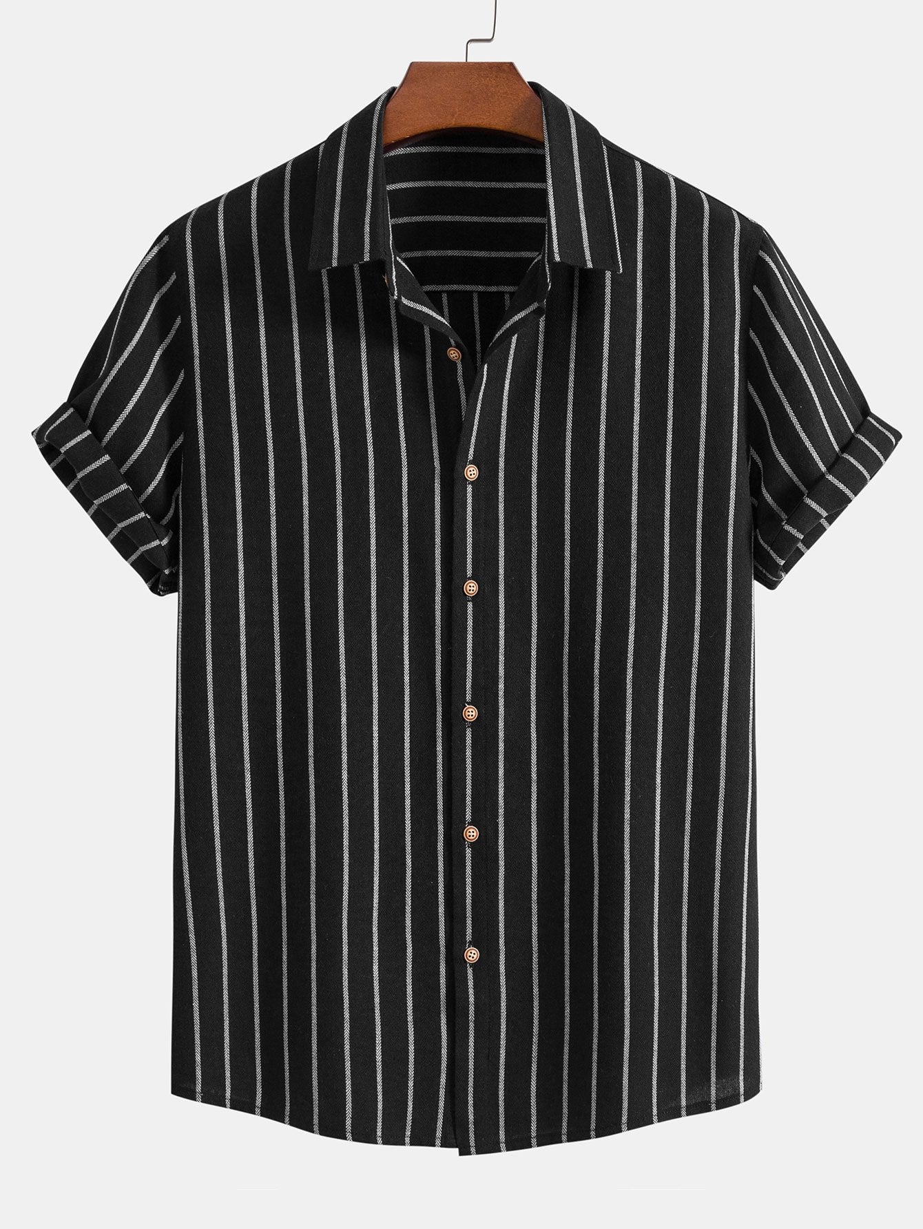 Cotton Blend Striped Button Up Shirt - black / S - Shirts