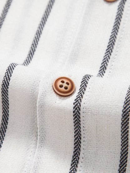 Cotton Blend Striped Button Up Shirt - Shirts