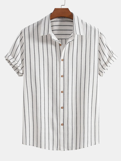 Cotton Blend Striped Button Up Shirt - white / S - Shirts