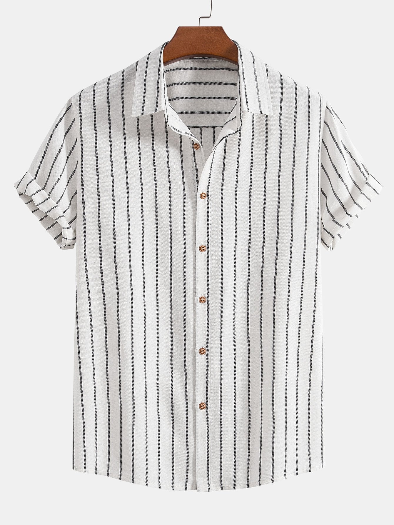 Cotton Blend Striped Button Up Shirt - white / S - Shirts