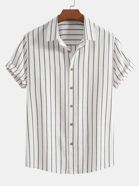 Cotton Blend Striped Button Up Shirt - white / S - Shirts