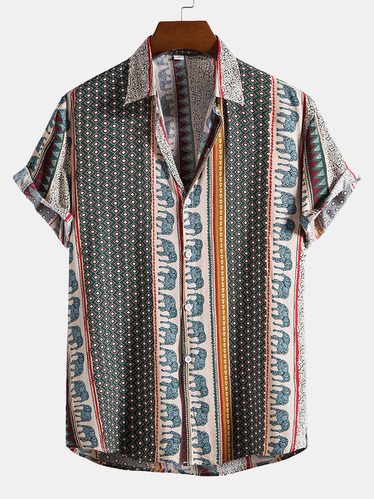 Elephant Geometric Print Shirt - darkgreen / S - Shirts