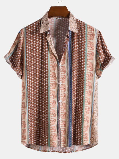 Elephant Geometric Print Shirt - peru / S - Shirts