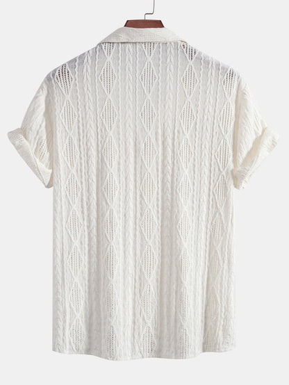 Geometric Jacquard Eyelet Cuban Shirt - Shirts