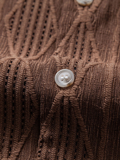 Geometric Jacquard Eyelet Cuban Shirt - Shirts