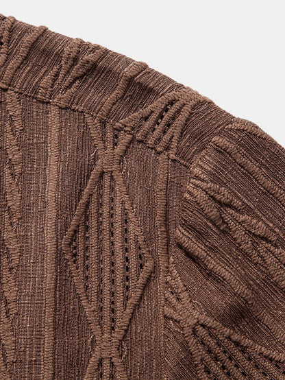 Geometric Jacquard Eyelet Cuban Shirt - Shirts