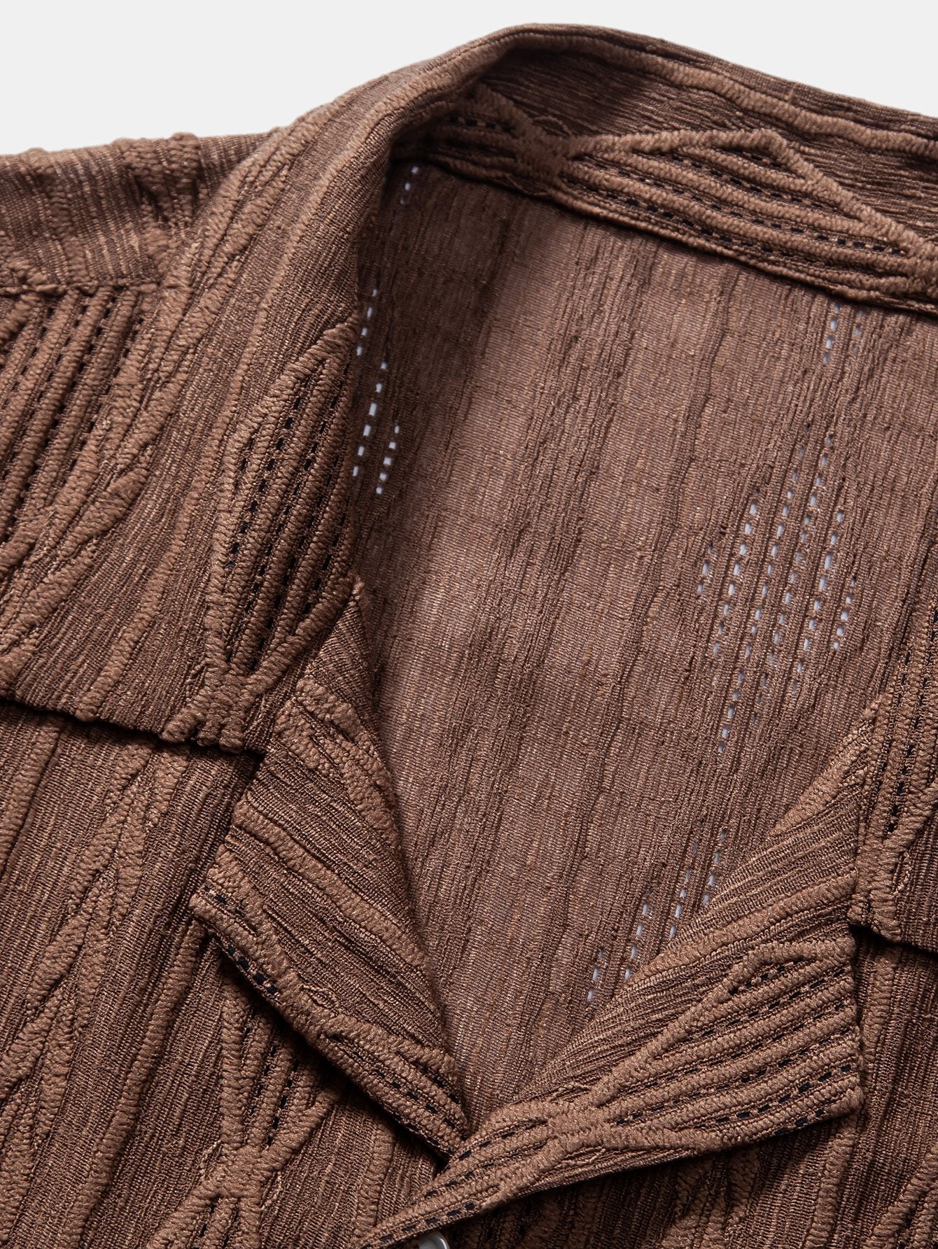 Geometric Jacquard Eyelet Cuban Shirt & Straight Leg Linen Pants - Two Pieces Outfits