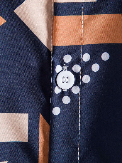 Geometric Print Shirt & Swim Shorts - Two Pieces Outfits