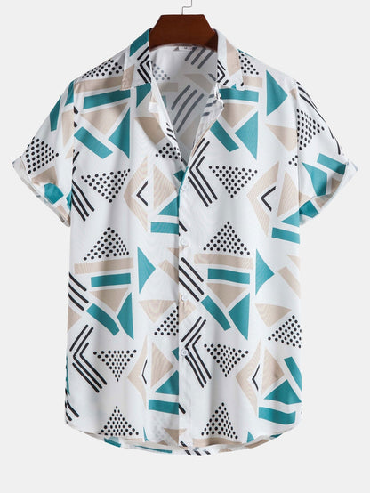 Geometric Print Shirt & Swim Shorts - Two Pieces Outfits