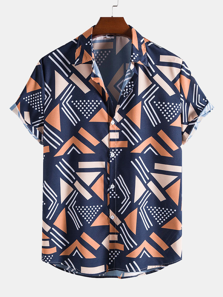 Geometric Print Shirt & Swim Shorts - Two Pieces Outfits