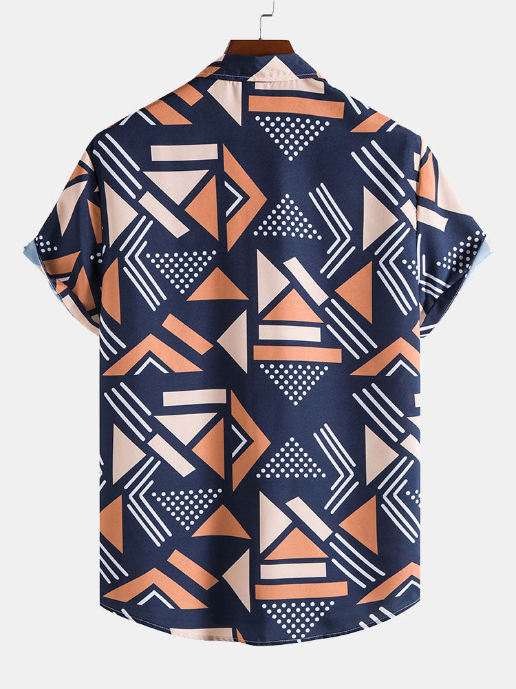 Geometric Print Shirt & Swim Shorts - Two Pieces Outfits
