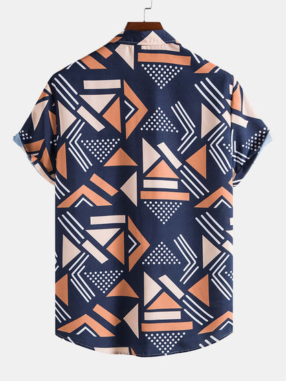 Geometric Print Shirt & Swim Shorts - Two Pieces Outfits