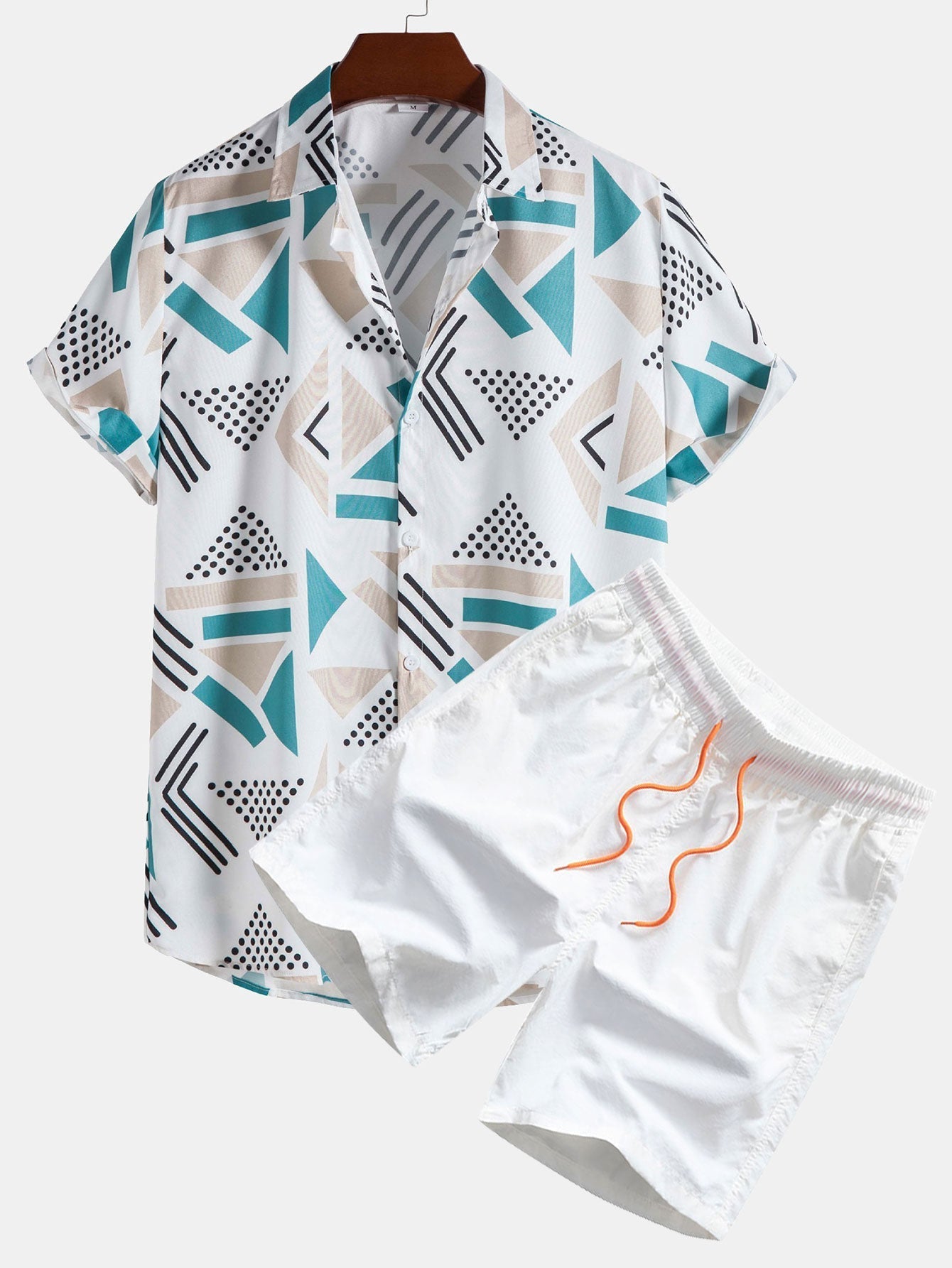 Geometric Print Shirt & Swim Shorts - white / S - Two Pieces Outfits