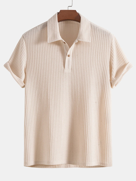 Knitted Waffle Polo Shirt - beige / S - Polo