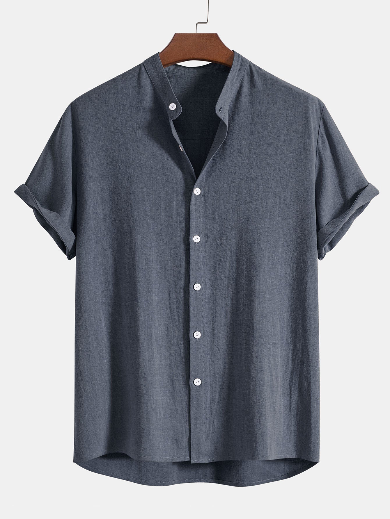 Linen And Rayon Blend Stand Collar Shirt - gray / S - Shirts