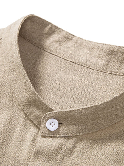 Linen And Rayon Blend Stand Collar Shirt - Shirts