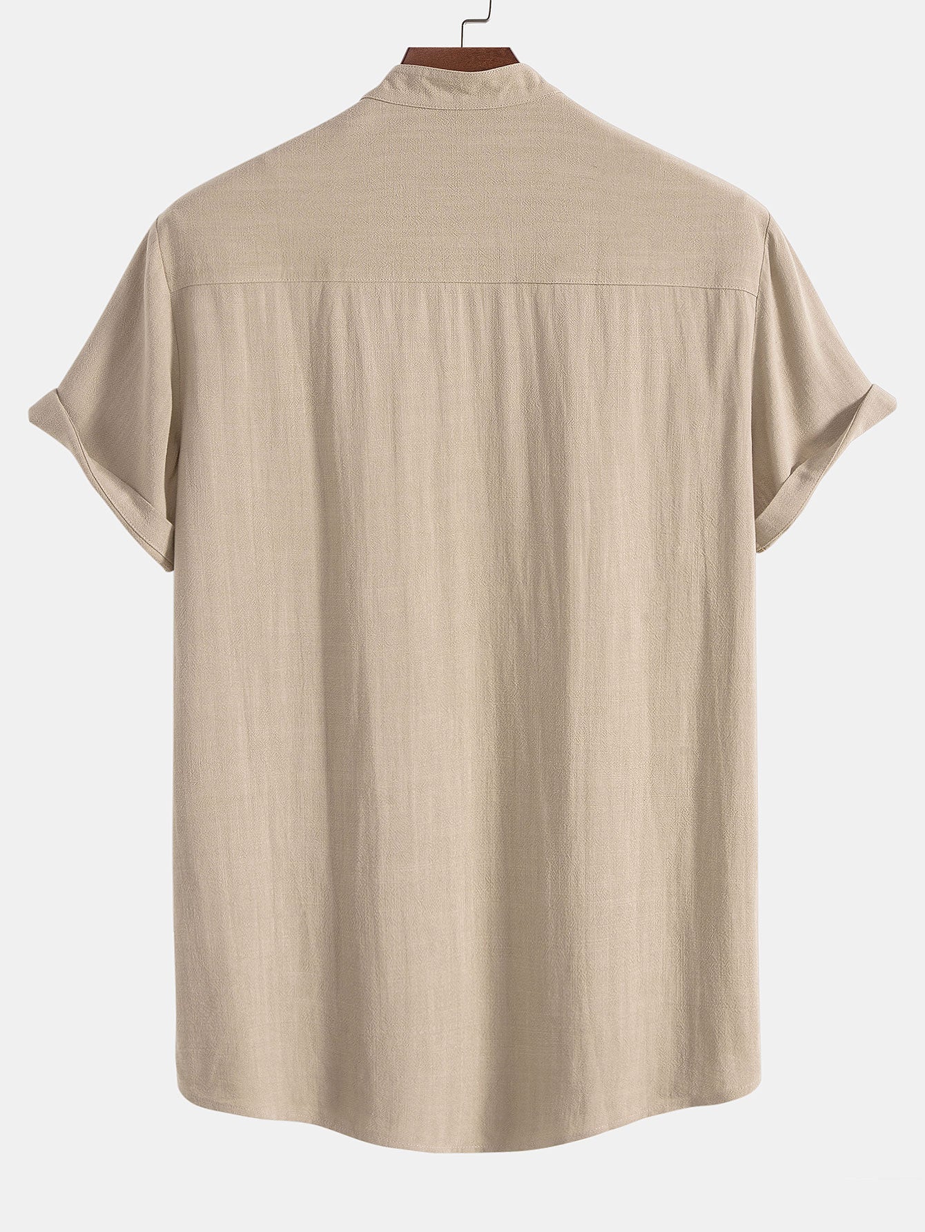 Linen And Rayon Blend Stand Collar Shirt - Shirts