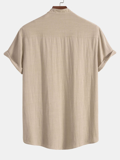Linen And Rayon Blend Stand Collar Shirt - Shirts