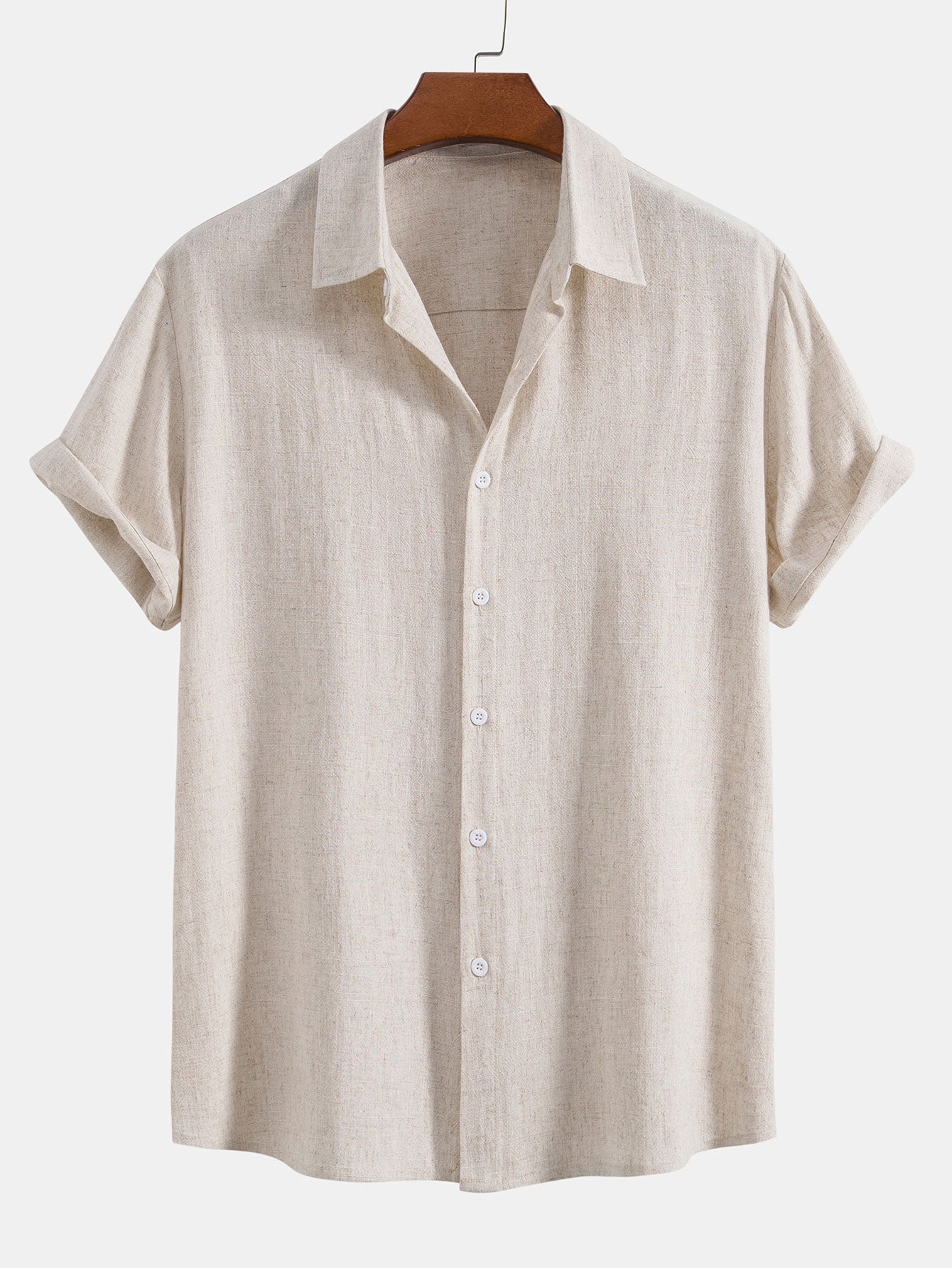 Linen Rayon Blend Button Up Shirt - beige / S - Shirts