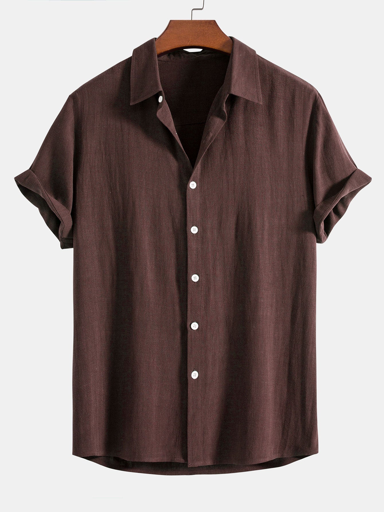 Linen Rayon Blend Button Up Shirt - coffee / S - Shirts