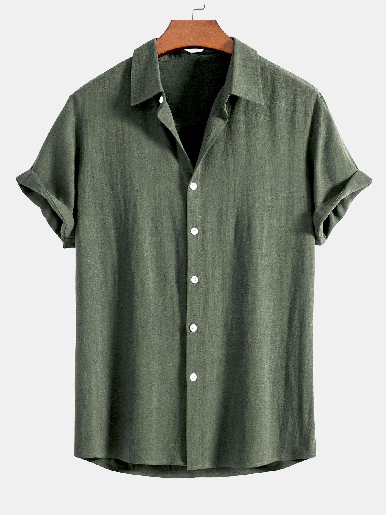 Linen Rayon Blend Button Up Shirt - darkgreen / S - Shirts