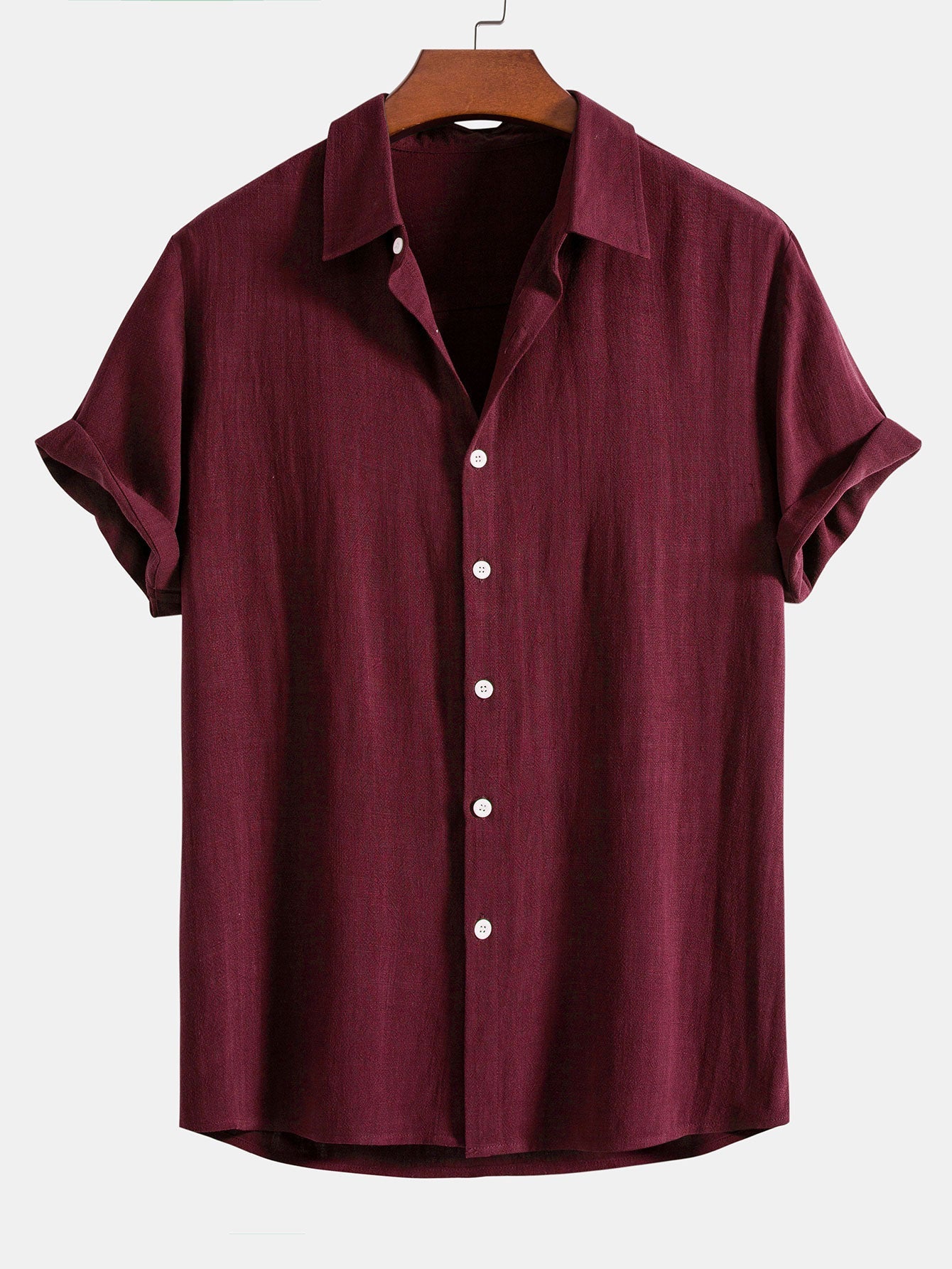 Linen Rayon Blend Button Up Shirt - maroon / S - Shirts