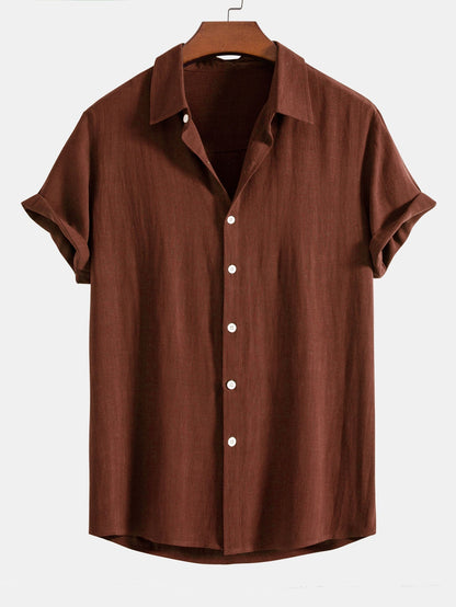 Linen Rayon Blend Button Up Shirt - peru / S - Shirts