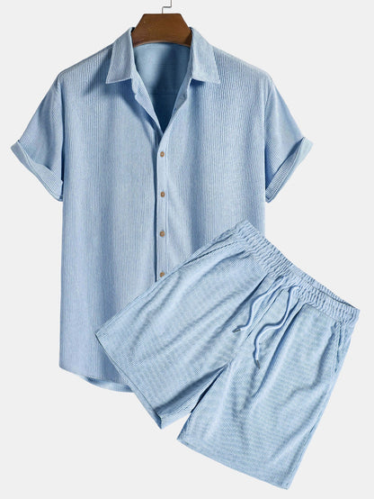 Old Money Duo Set – Premium Shirt & Shorts - lightblue / S - Two Pieces Outfits
