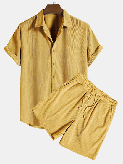 Old Money Duo Set – Premium Shirt & Shorts - yellow / S - Two Pieces Outfits