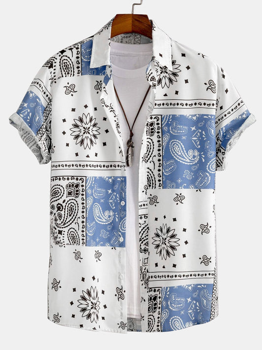 Paisley Print Button Up Shirt - white / S - Shirts