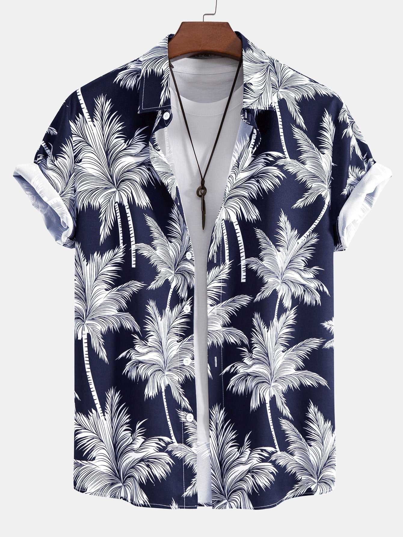 Palm Tree Print Button Up Shirt & Swim Short - Two Pieces Outfits