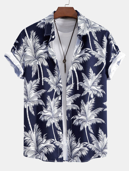 Palm Tree Print Button Up Shirt & Swim Short - Two Pieces Outfits