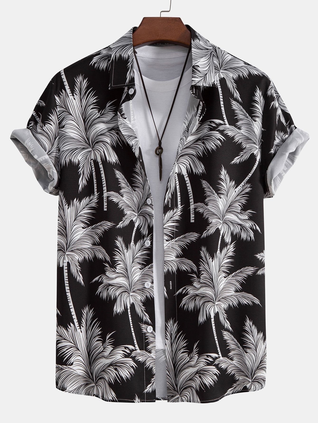 Palm Tree Print Button Up Shirt & Swim Short - Two Pieces Outfits