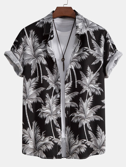Palm Tree Print Button Up Shirt & Swim Short - Two Pieces Outfits