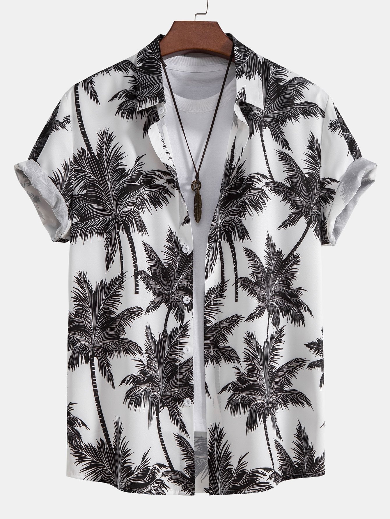 Palm Tree Print Button Up Shirt & Swim Short - Two Pieces Outfits
