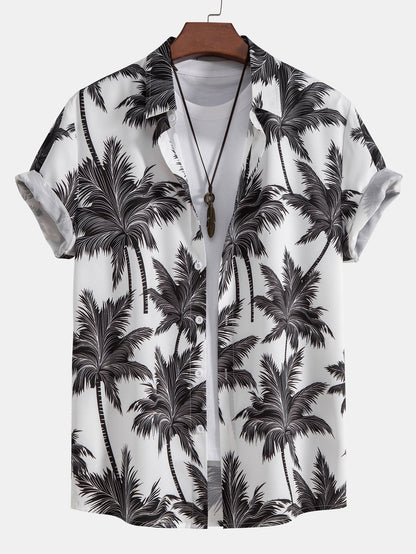 Palm Tree Print Button Up Shirt & Swim Short - Two Pieces Outfits