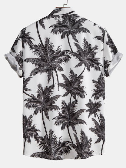 Palm Tree Print Button Up Shirt & Swim Short - Two Pieces Outfits
